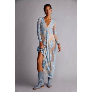 For Love & Lemons Blue Lace Maxi Dress NWT